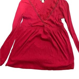 ANN TAYLOR LOFT V-Neck Red long sleeve Shirt Size S